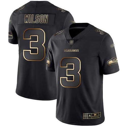 Seattle Seahawks Limited Black Gold Men Russell Wilson Jersey NFL Football #3 Vapor Untouchable->youth nfl jersey->Youth Jersey